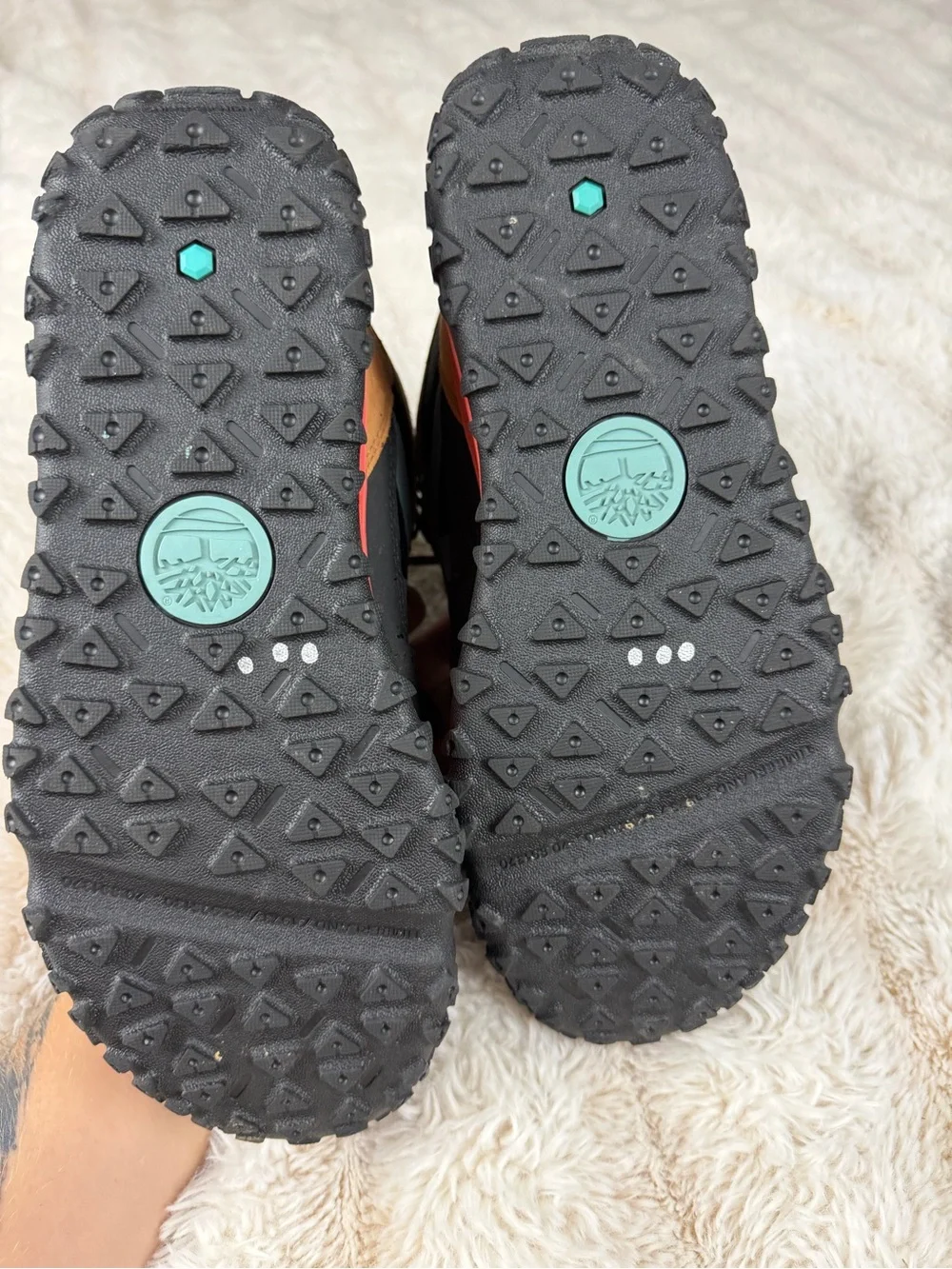 Timberland Kids Brown and Black Boots with Coral Midsole and Teal Accent
